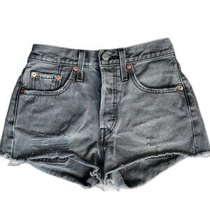 Levi’s 501 High Rise Black Denim Cutoff Shorts Women’s W24 Distressed Raw Hem
